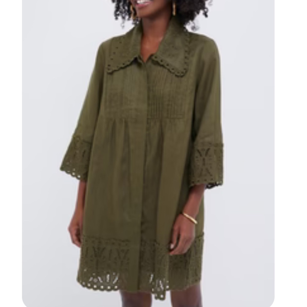 NWT Olive green linen eyelet Delphine Dress- Sold Out online